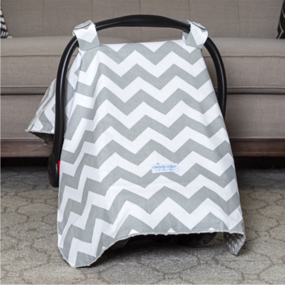 Soft Carseat Canopy Gray White Chevron Stripe Warm Baby Car Seat Cover